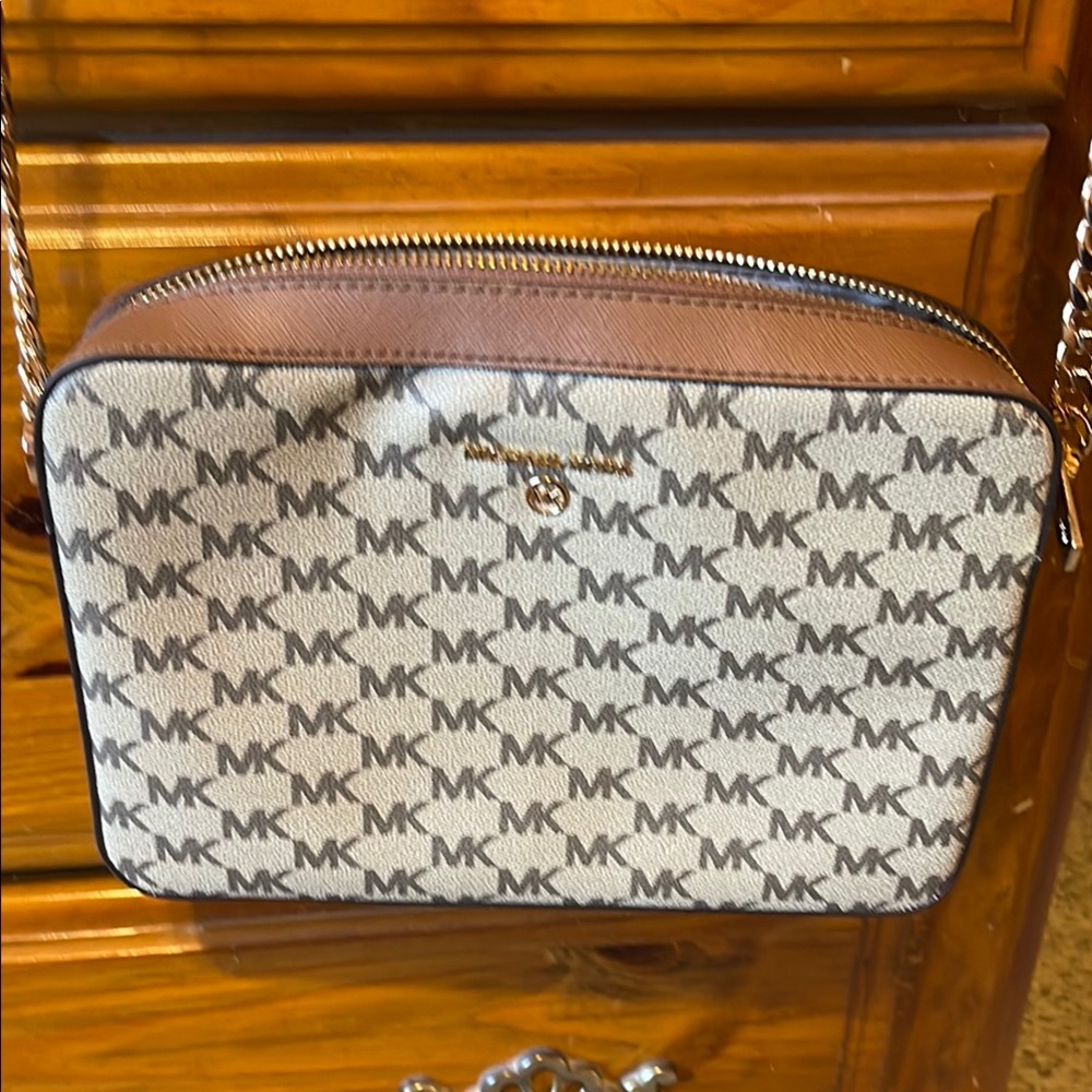 Michael Kors Monogram Crossbody Bag - Brown and Beige
